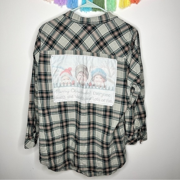 Wild Blue Sadie Robertson Green Plaid Back Patch Upcycled Christmas Shacket XL - Picture 14 of 14